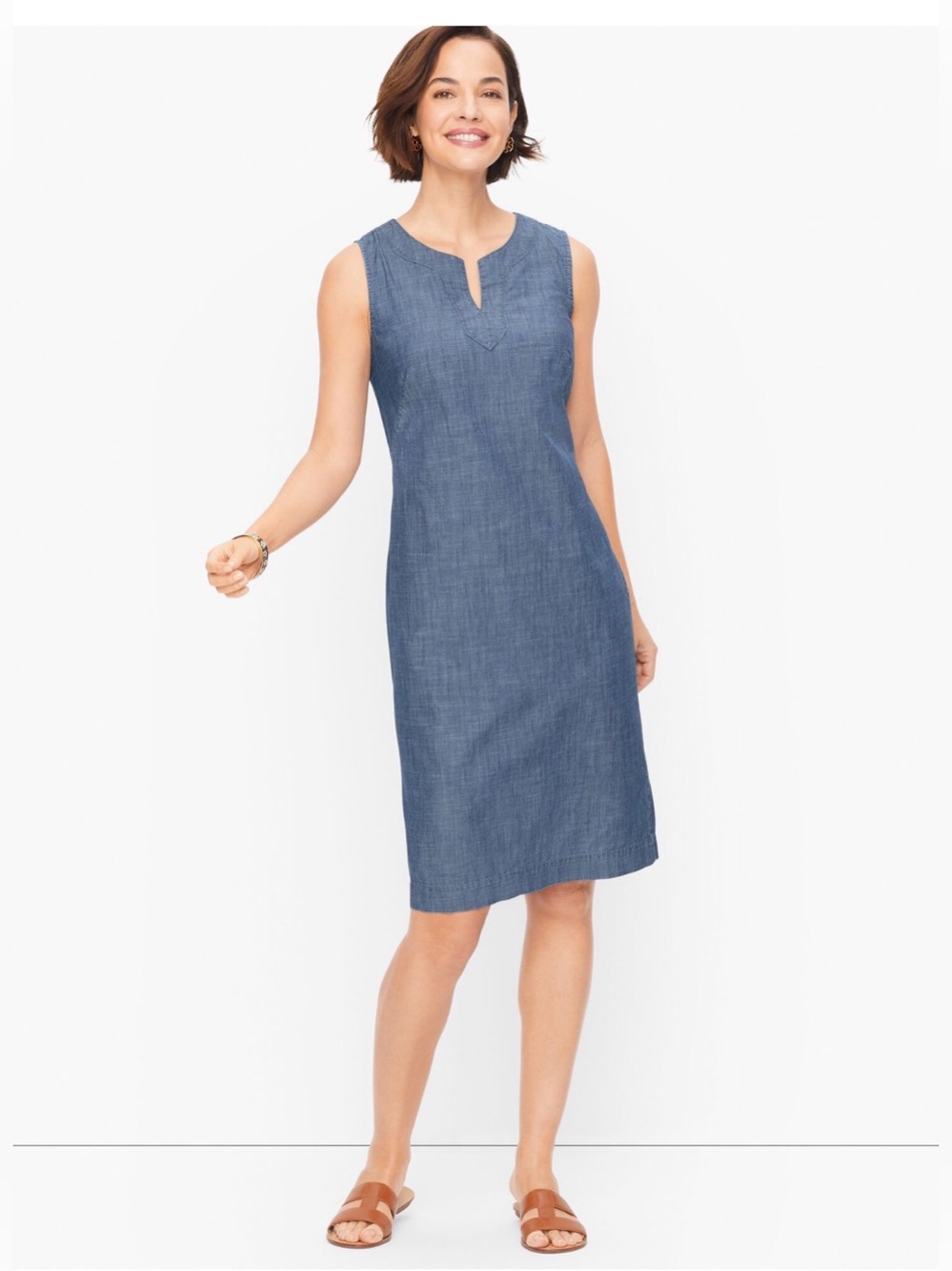Talbots Size 8 Sleeveless Denim Chambray Shift Dress - Very Good Condition